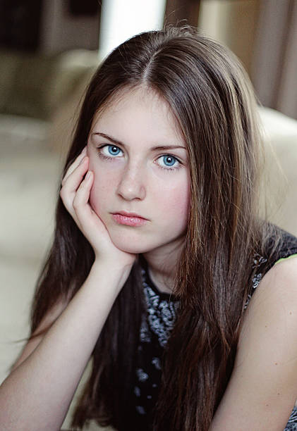 Young girl with long hair stock photo