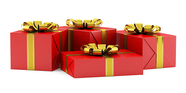 istock red gift boxes with golden ribbons isolated on white background 518799205