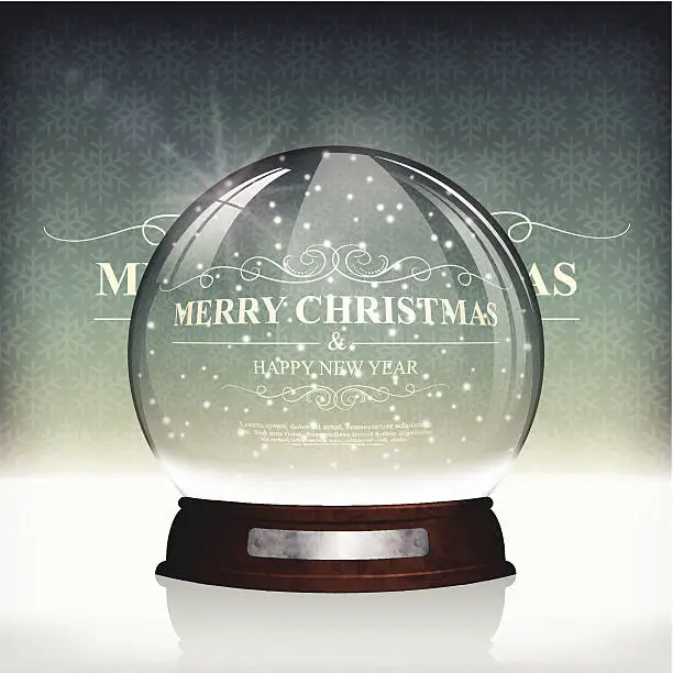 Vector illustration of Christmas snow globe on Vintage Background