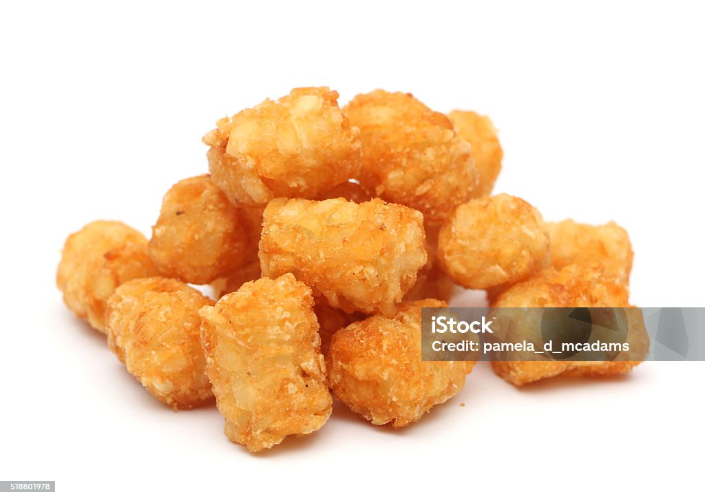 Tater Tots Tater tots in a containter on a white background Fried Tot Stock Photo