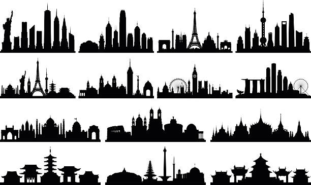 sehr detaillierte skylines (vollständig, beweglichen gebäude) - shanghai stock-grafiken, -clipart, -cartoons und -symbole