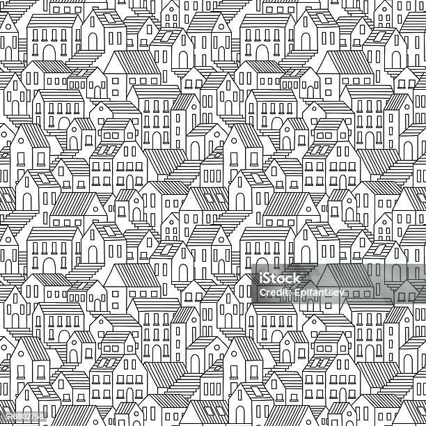 Hand Drawn Seamless Pattern With Town Houses Stock Illustration - Download Image Now - House, Pattern, Backgrounds