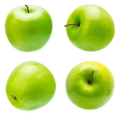 The Set of Prefect Cleaned Green Apple Isolated on White Background.