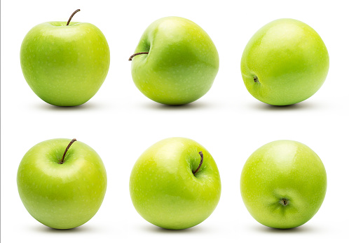 The Set of Prefect Cleaned Green Apple Isolated on White Background.
