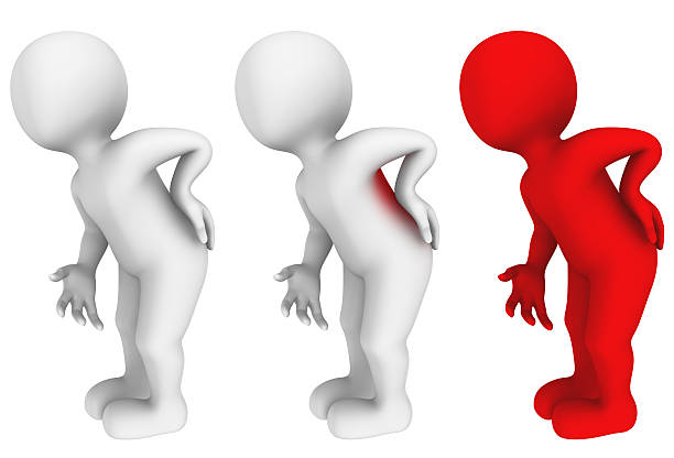istock 3d man. Pain in a waist. 518804944