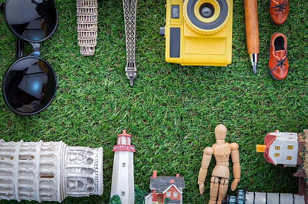 istock souvenir around the world on grass field view from top 518805128
