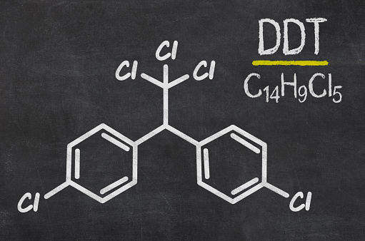 Blackboard with the chemical formula of  DDT