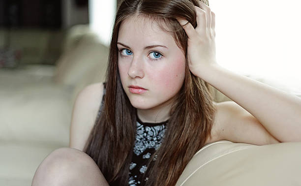 Young girl with long hair stock photo