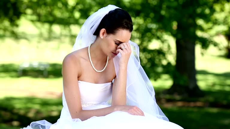 Upset bride crying