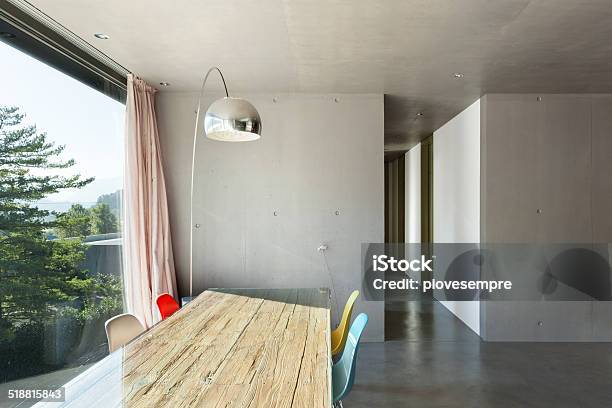 Interior Modern House Dining Room Stock Photo - Download Image Now - Architecture, Built Structure, Cement