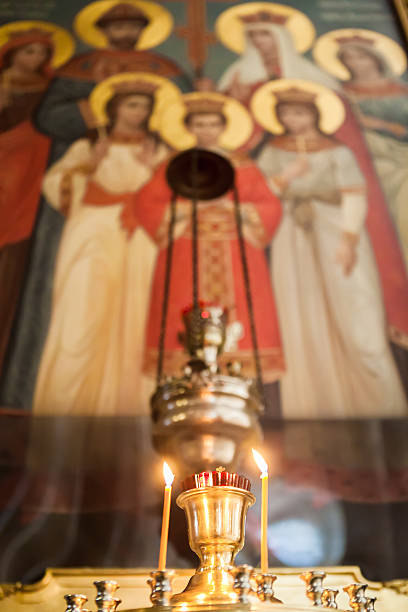 istock Icon lamp with burning candles in Kazan Cathedral 518815935