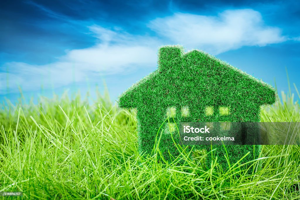 House on the green grass Little Eco House on the green grass Architecture Stock Photo