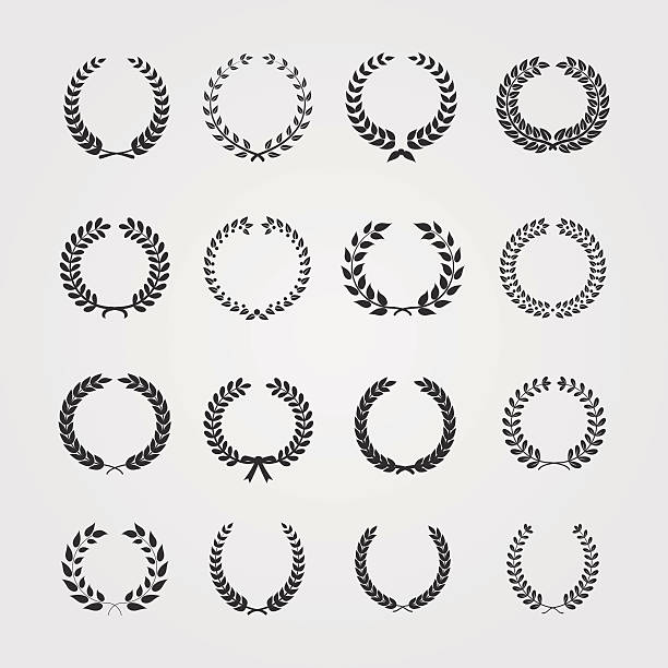 ilustraciones, imágenes clip art, dibujos animados e iconos de stock de juego de wreaths: trigo circular laurel heraldry achievemen de recompensa - comida romana