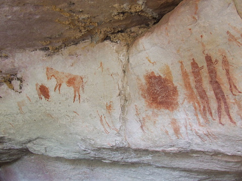 San, bushmen or Khoikhoi Rock Paintings in Cedarberg Mountains in South Africa, Western Cape.