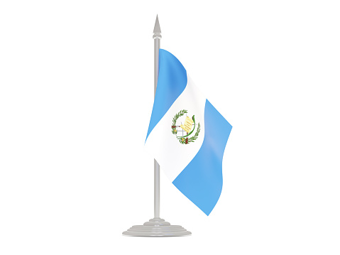 Flag of guatemala  with flagpole isolated on white. 3d render