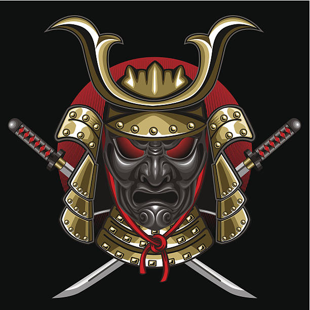 maska samuraj z katana - sports helmet face mask vector sports equipment stock illustrations