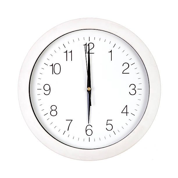 Clock face showing six o'clock stock photo