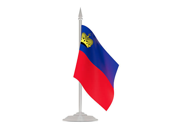 istock Flag of liechtenstein with flagpole. 3d render 518818986