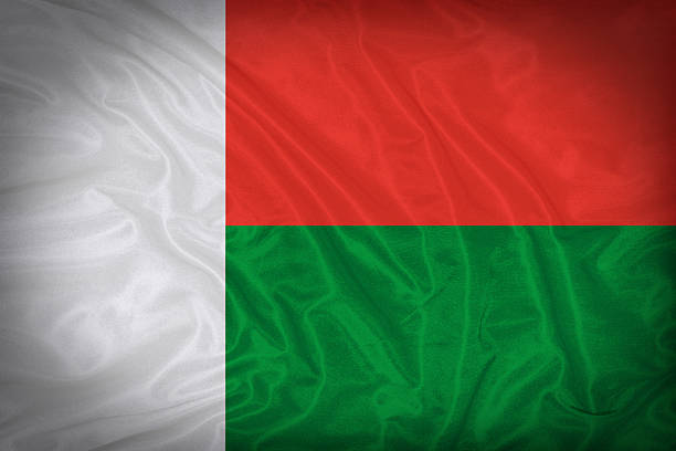 istock Madagascar flag pattern on the fabric texture ,vintage style 518819009