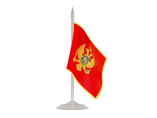 istock Flag of montenegro with flagpole. 3d render 518820050
