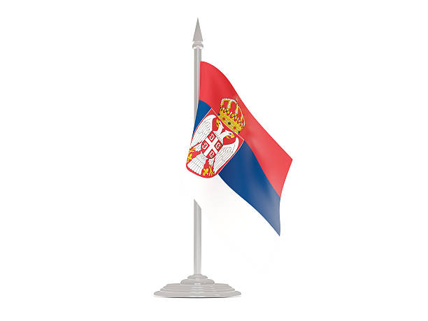 istock Flag of serbia with flagpole. 3d render 518827106