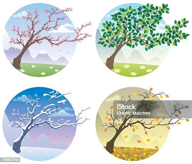 Four Seasons Vecteurs libres de droits et plus d'images vectorielles de Saison - Saison, Les 4 saisons, Arbre