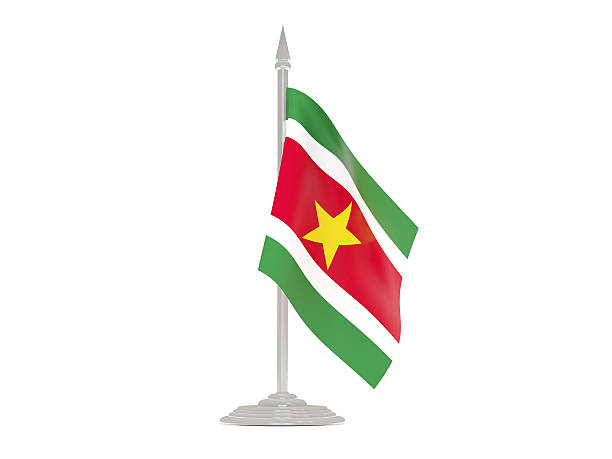 istock Flag of suriname with flagpole. 3d render 518827718