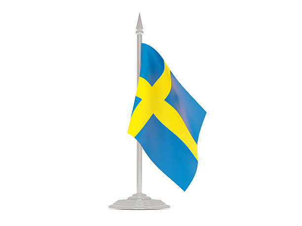 istock Flag of sweden with flagpole. 3d render 518827818