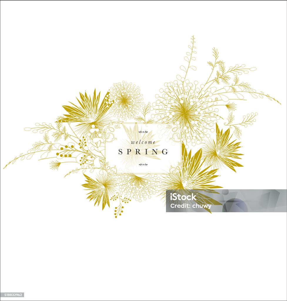 Floral spring ornament banner golden elegant text Floral banner in ornamental style with copy space for you to write a message. Flower stock vector
