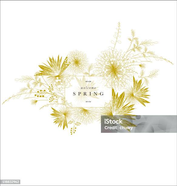 Floral Spring Ornament Banner Golden Elegant Text Stock Illustration - Download Image Now - Flower, Gold Colored, Pattern