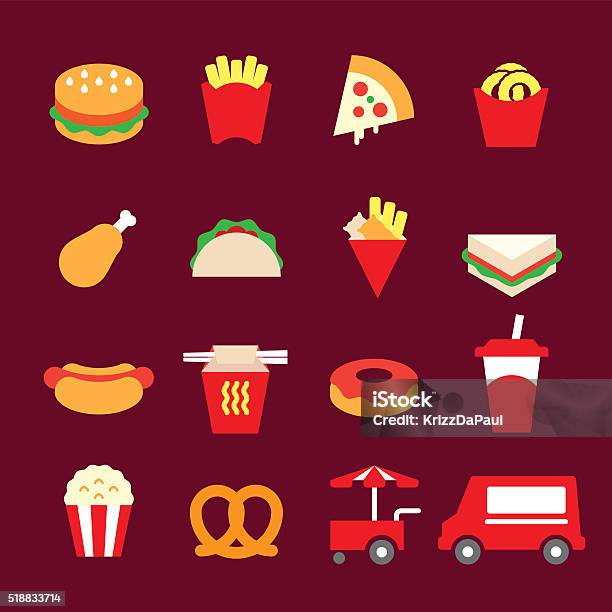 Fast Food Icons Stock Illustration - Download Image Now - Icon Symbol, Fast Food Restaurant, Food