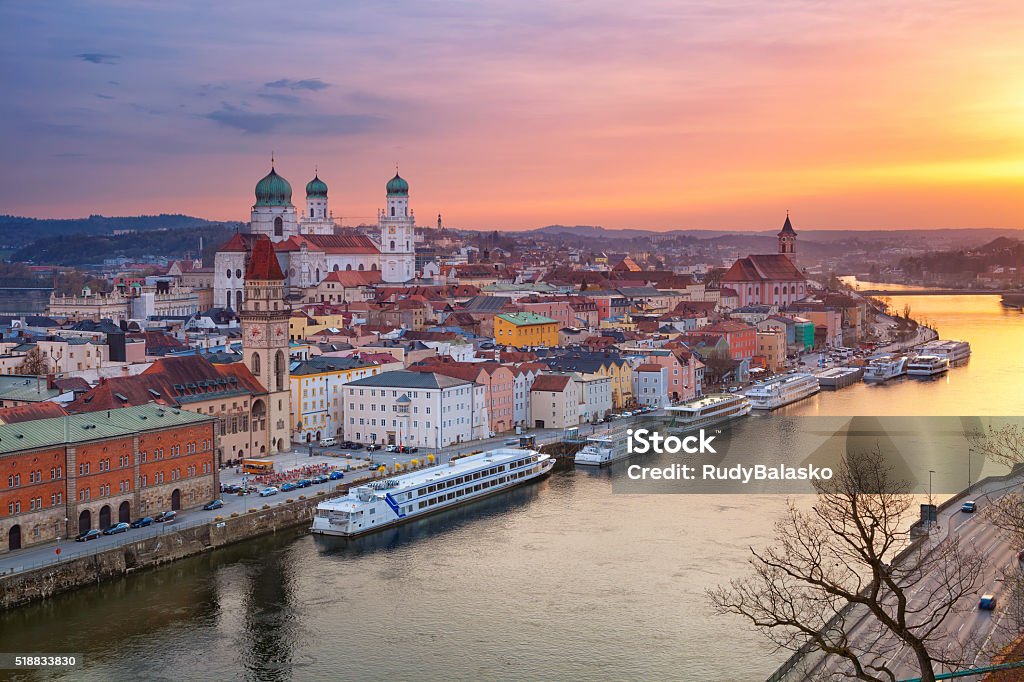 Passau. Passau skyline during sunset, Bavaria, Germany. Passau Stock Photo