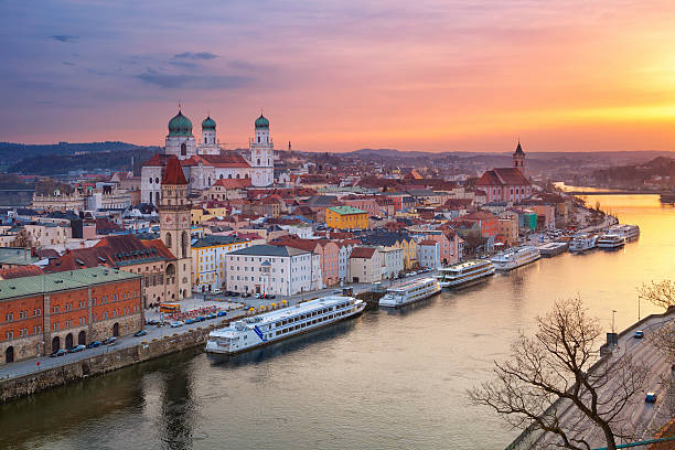 Passau. Passau skyline during sunset, Bavaria, Germany. blue danube stock pictures, royalty-free photos & images