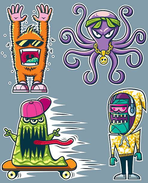 illustrations, cliparts, dessins animés et icônes de monstres de graffiti - figure skating