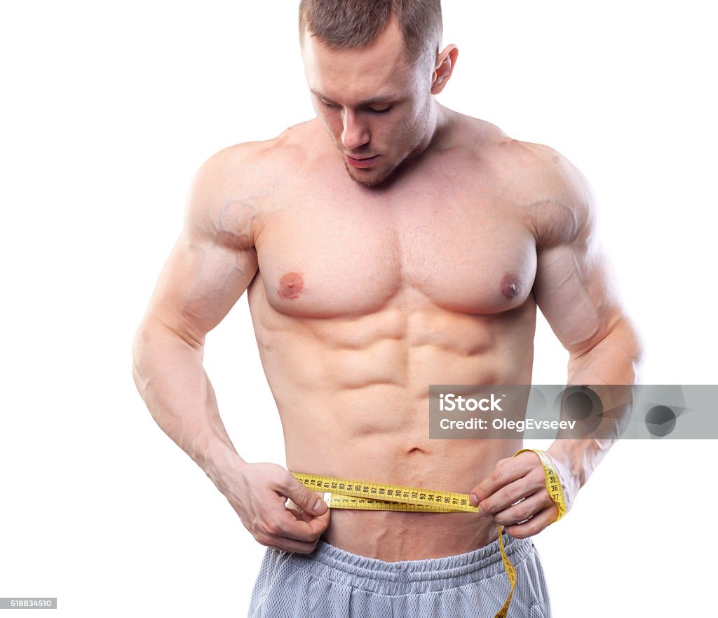Image Of Muscular Man Measure His Waist With Measuring Tape Stock Photo -  Download Image Now - iStock