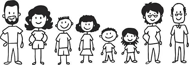 Vector illustration of stick figure family