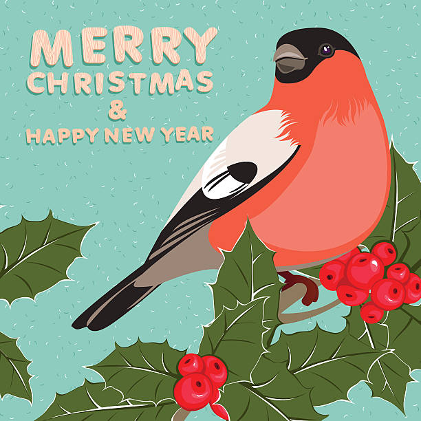 istock Christmas background and greeting card with bullfinch and holly 518838317