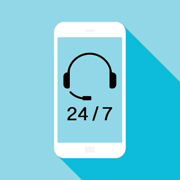 24/7 service icon Call centre icon on smart phone. Used Global color 999 call center stock illustrations