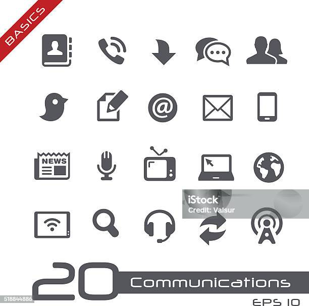 Communications Icon Set Basics Stock Illustration - Download Image Now - Icon Symbol, Laptop, Telephone