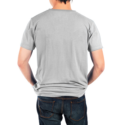 Man In Back Light Grey Shirt On White Background Stock Photo - Download ...