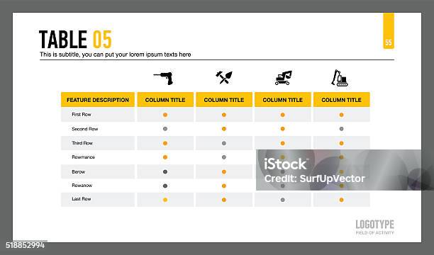 Data Presentation Table With Icons Stock Illustration - Download Image Now - Table, Chart, Plan - Document