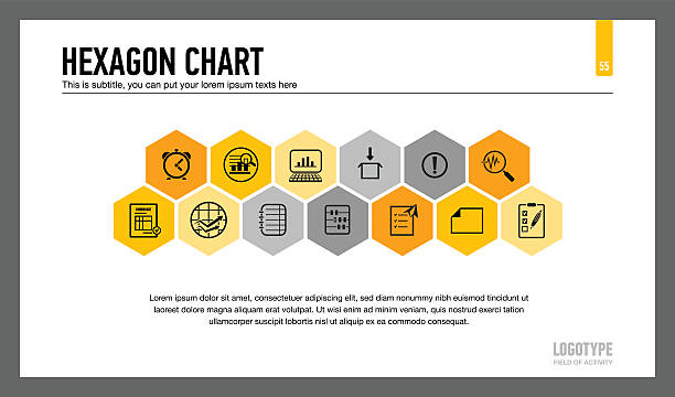 ilustrações, clipart, desenhos animados e ícones de hexágono gráfico de apresentação de slide - 13