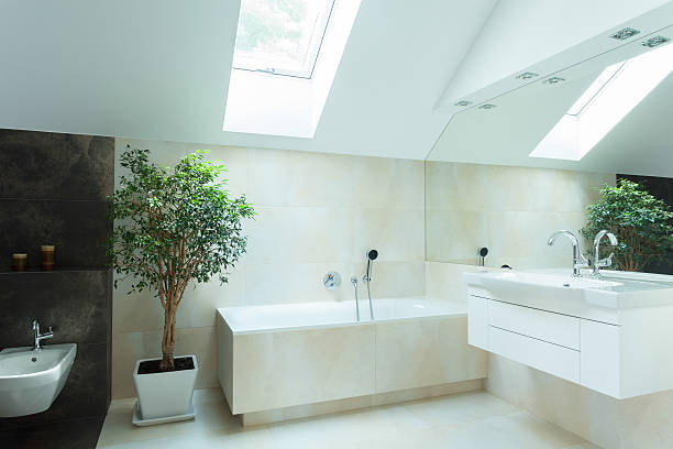 istock Spacious bathroom in neutral colours 518854275