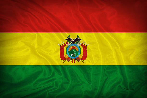 istock Bolivia flag pattern on the fabric texture ,vintage style 518854321