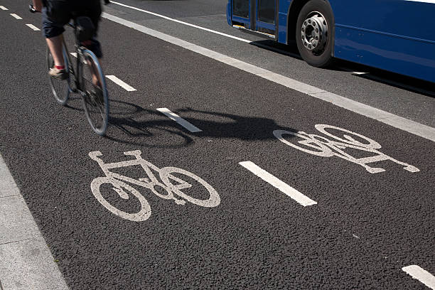 istock Bike Lane with Bus 518854701