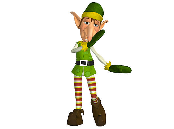 Illustration of a shy Christmas elf isolated on a white background