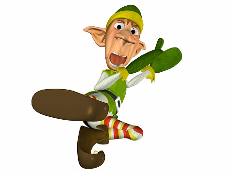 Illustration of a Christmas elf kicking isolated on a white background