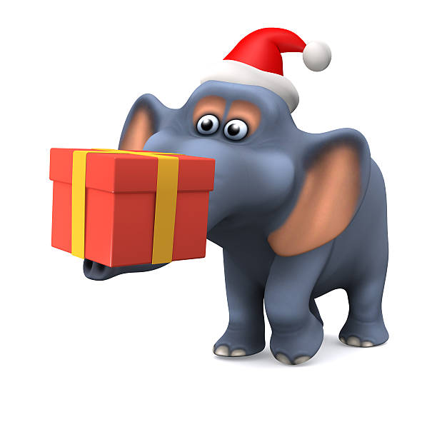 istock 3d Festive elephant carrying a Christmas gift 518857103