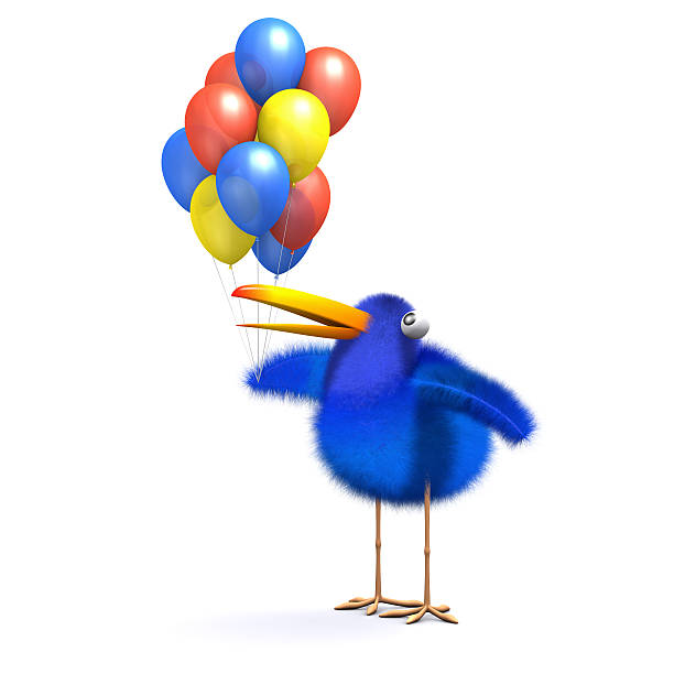 istock 3d Bluebird has lots of coloured balloons 518857157