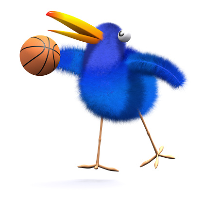 3d render of a bluebird playing basketball